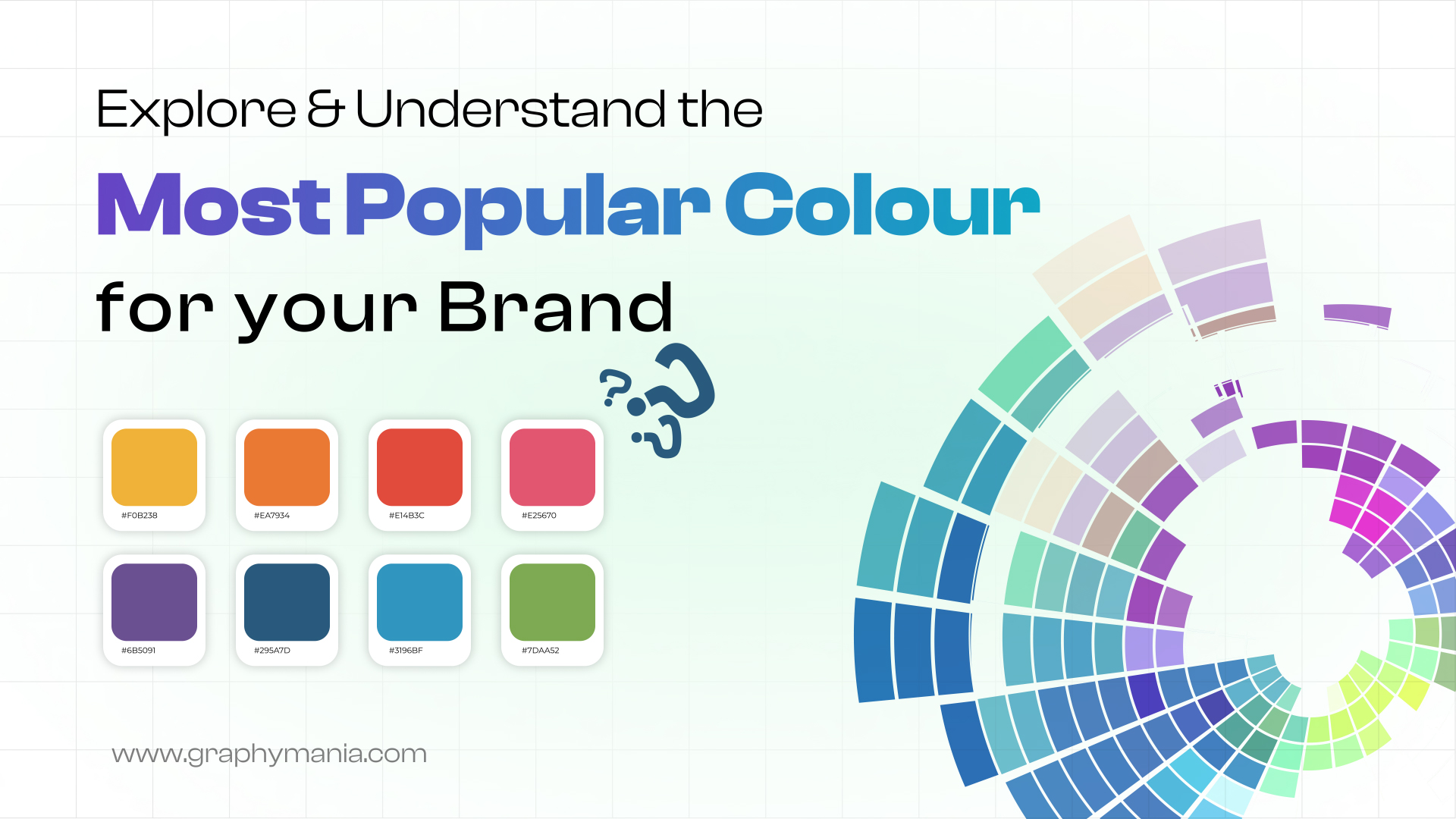Infographic of popular colors in design - blue, green, red, yellow, and purple color palette.