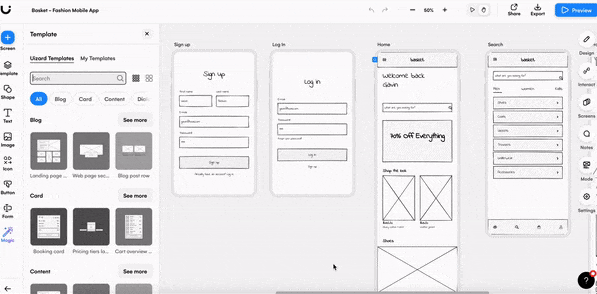 Uizard AI tool converting hand-drawn sketch to wireframe for UI UX design