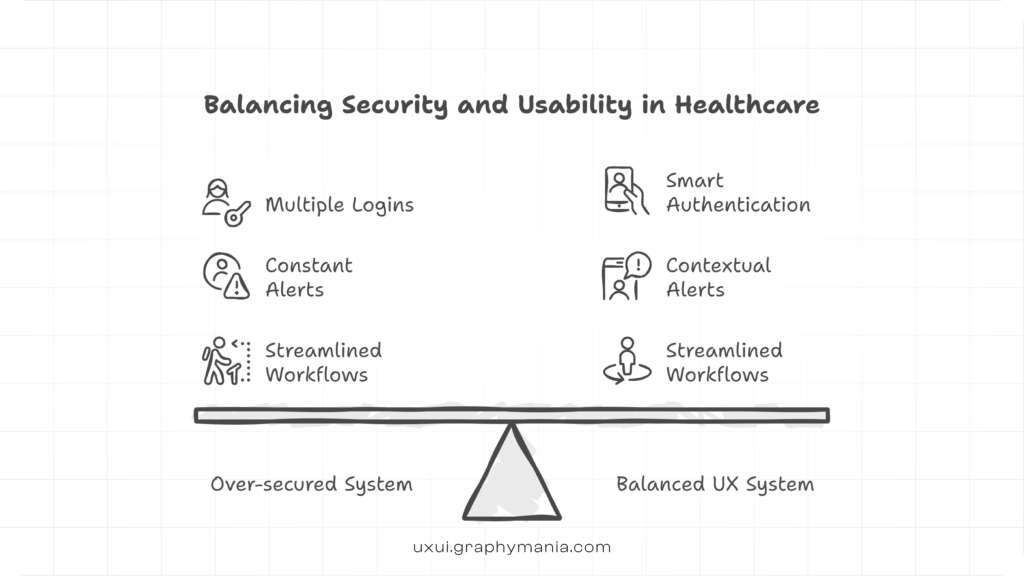 Healthcare UX design balancing HIPAA compliance with usability in healthcare platforms