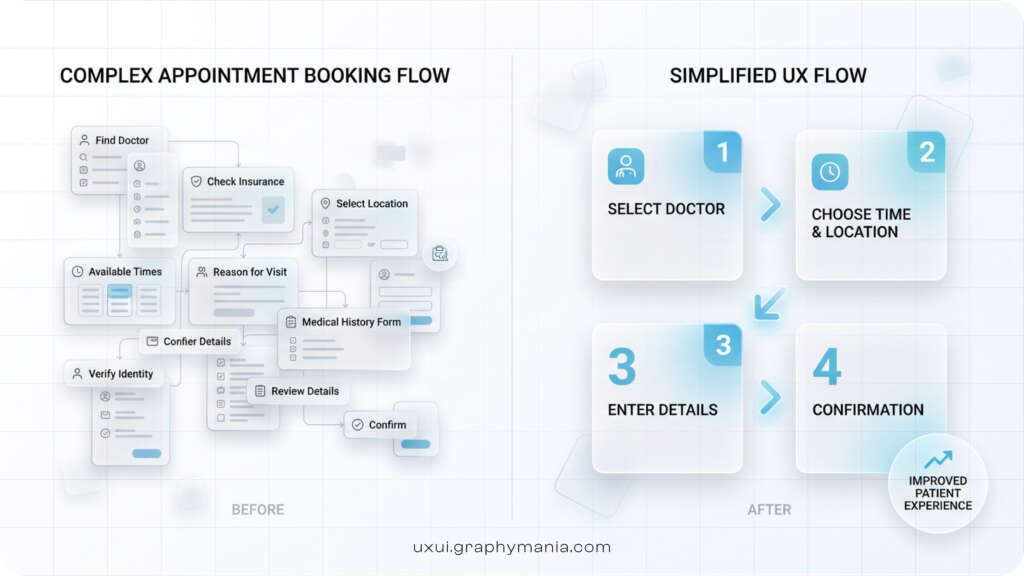 Comparison of complex vs simplified healthcare appointment booking user experience